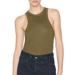 FRAME Ringer‎ Organic Linen Army Green Tank Top Women’s Sz Small NWOT